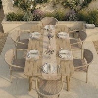 6 Seater Outdoor Dining Set with Rattan Chairs & Heat Transfer Wooden Effect