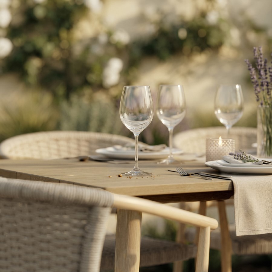 6 Seater Outdoor Dining Set with Rattan Chairs & Heat Transfer Wooden Effect