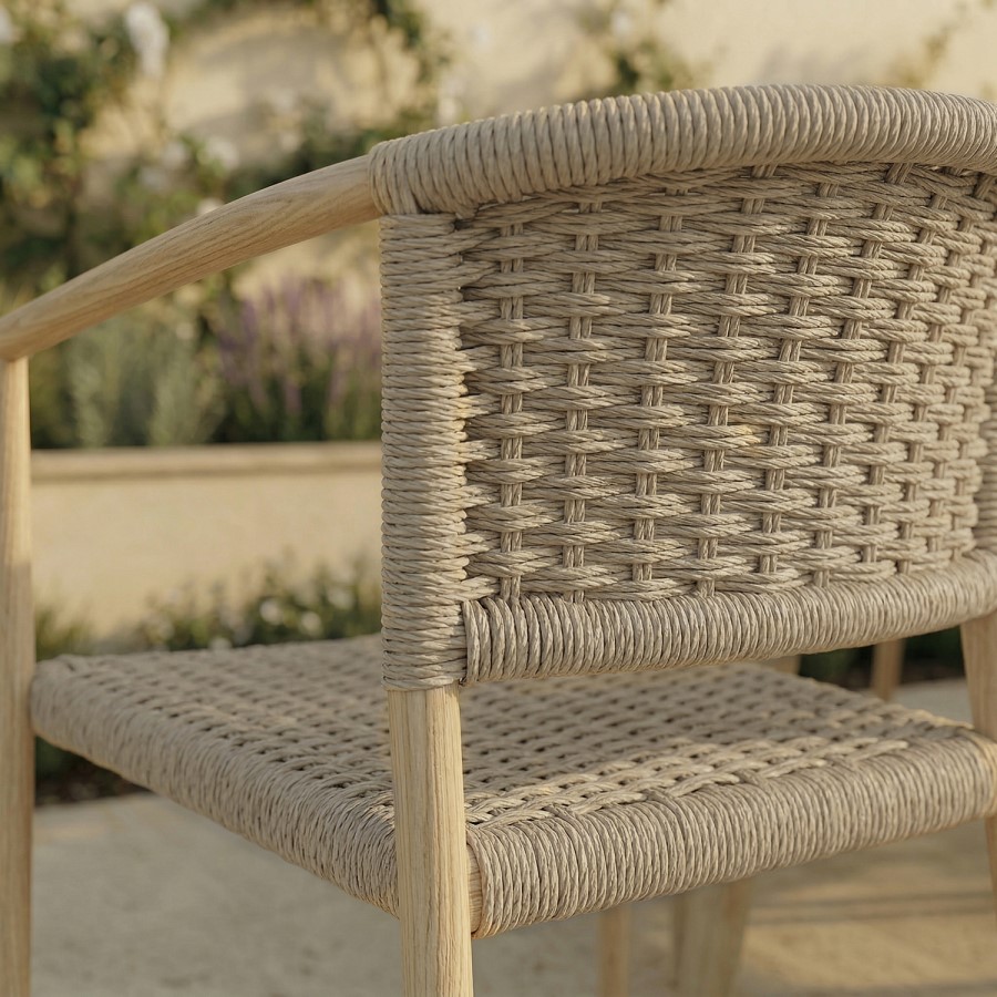 6 Seater Outdoor Dining Set with Rattan Chairs & Heat Transfer Wooden Effect