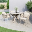 A1/FTR244 GRADE A1 - 4 Seater Beige Rope Round Garden Dining Set