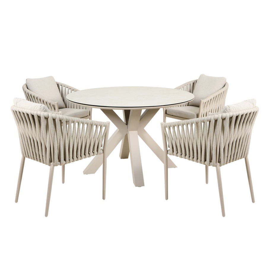 4 Seater Beige Garden Round Rope Dining Set 