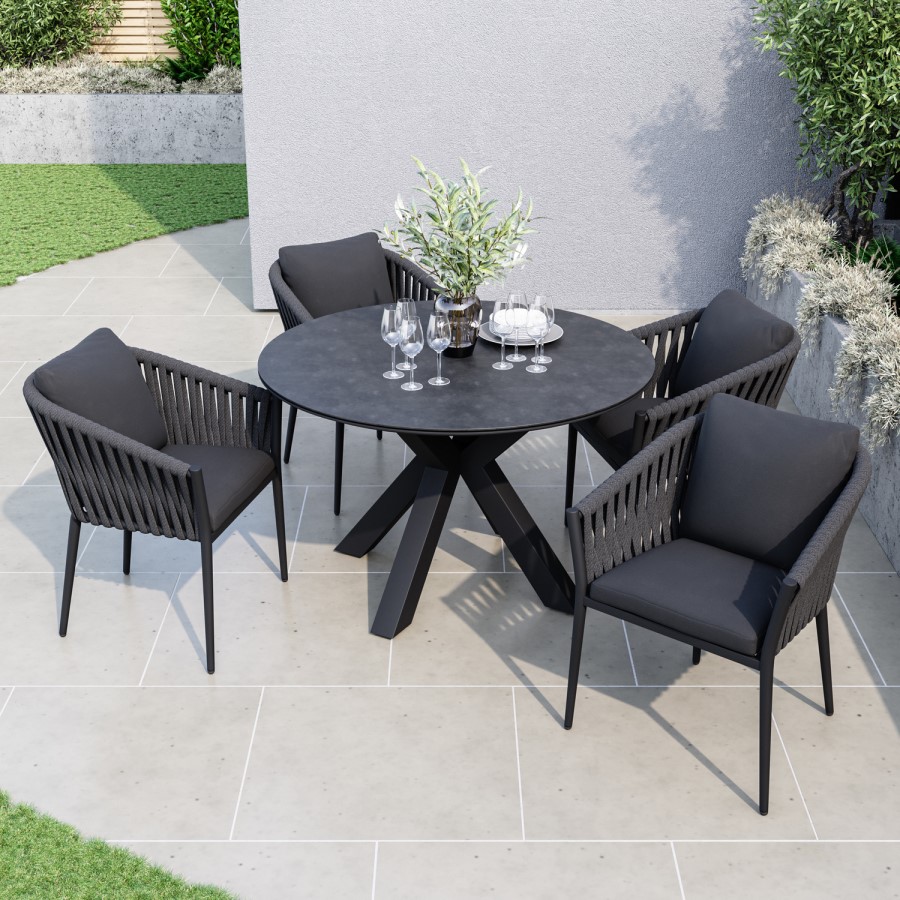 4 Seater Black Garden Round Rope Dining Set