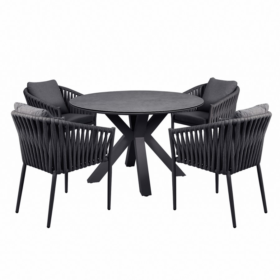 4 Seater Black Garden Round Rope Dining Set