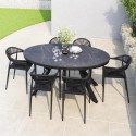 FTR247 6 Seater Black Wicker Oval Garden Dining Set with Sintered Stone Table 