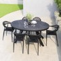 6 Seater Black Garden Wicker Dining Set with Sintered Stone Oval Table 