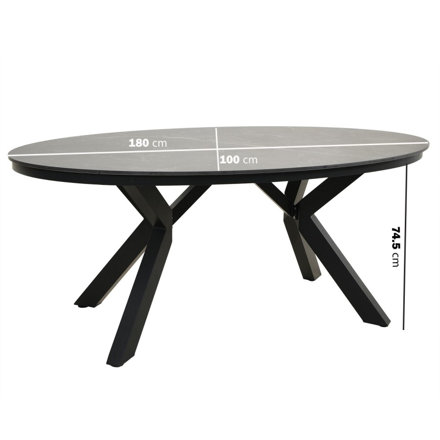 6 Seater Black Garden Wicker Dining Set with Sintered Stone Oval Table 