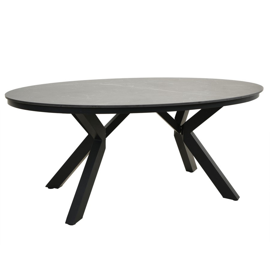 6 Seater Black Garden Wicker Dining Set with Sintered Stone Oval Table 