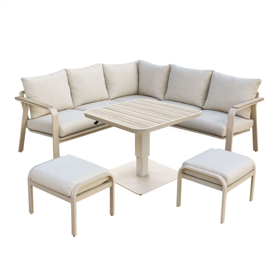 7 Seater Beige Aluminium Corner Garden Dining Set with Height Adjustable Table