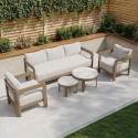 FTR251 5 Seater Wood Effect Beige Garden Sofa Set with Nesting Tables