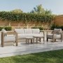 5 Seater Wood Effect Beige Garden Sofa Set with Nesting Tables