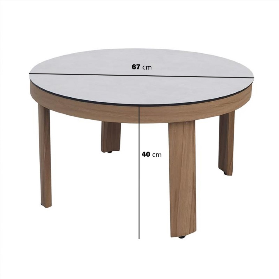 5 Seater Wood Effect Beige Garden Sofa Set with Nesting Tables