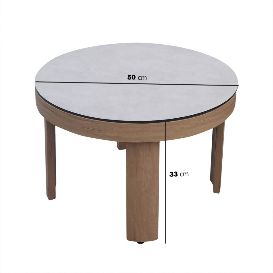 5 Seater Wood Effect Beige Garden Sofa Set with Nesting Tables