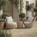 FTR252 2 Seater Beige Rattan Round Bistro Set with Swivel Chairs and Table