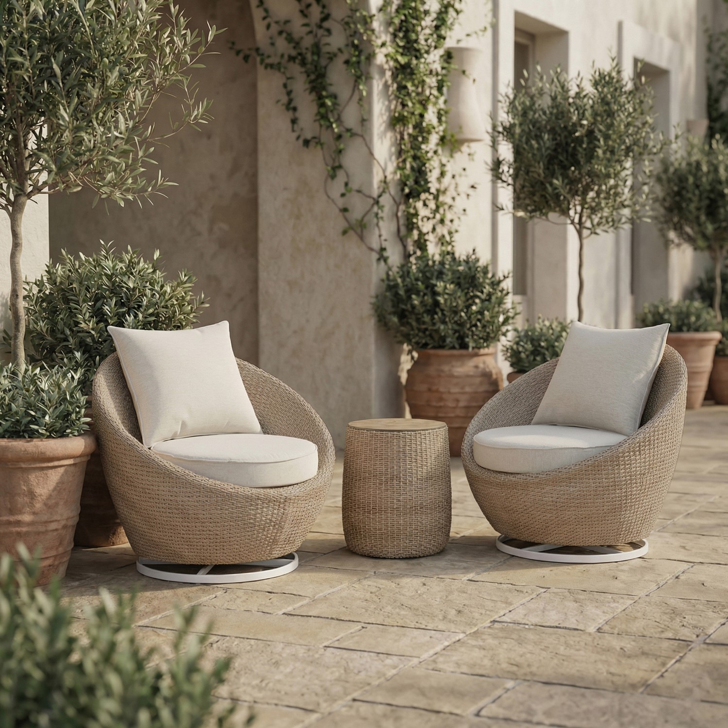 2 Seater Rattan Round Bistro Set Swivel Chairs Table