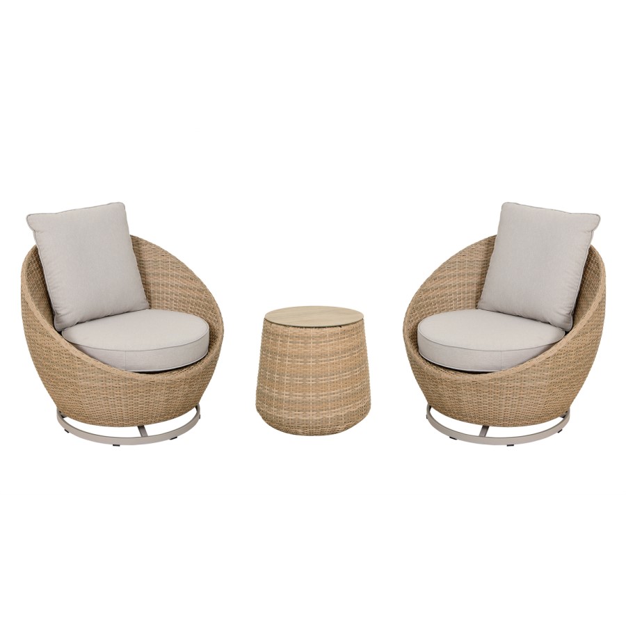 2 Seater Beige Rattan Round Bistro Set with Swivel Chairs and Table