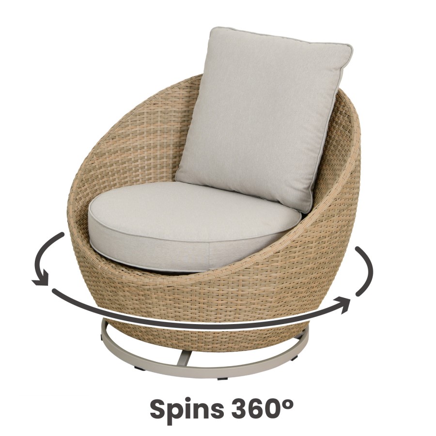 2 Seater Beige Rattan Round Bistro Set with Swivel Chairs and Table