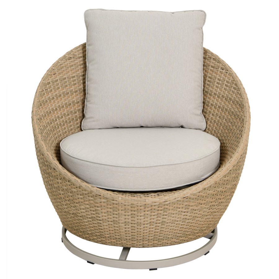 2 Seater Beige Rattan Round Bistro Set with Swivel Chairs and Table
