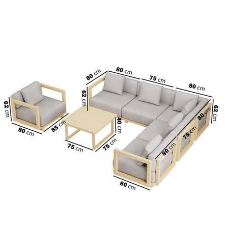 6 Seater Beige Aluminium Wood Effect Garden Sofa with Matching Coffee Table