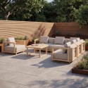 FTR253 6 Seater Beige Aluminium Wood Effect Garden Sofa with Matching Coffee Table