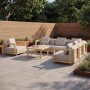 6 Seater Beige Aluminium Wood Effect Garden Sofa with Matching Coffee Table