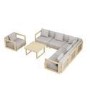 6 Seater Beige Aluminium Wood Effect Garden Sofa with Matching Coffee Table