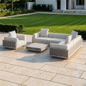 FTR254 6 Seater Beige Fluted Garden Corner Sofa & Armchair Set with Coffee Table