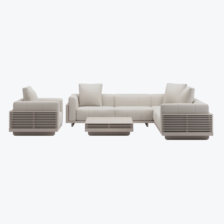 6 Seater Beige Fluted Garden Sofa Set with Coffee Table