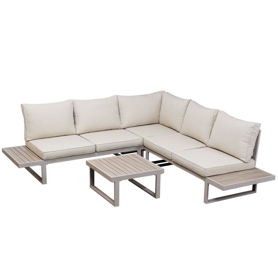 5 Seater Beige Aluminium Garden Corner Sofa Set