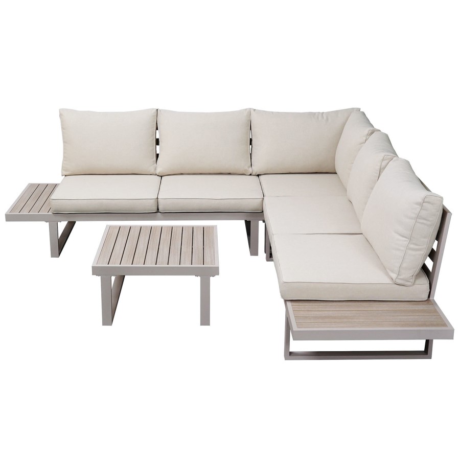 5 Seater Beige Aluminium Garden Corner Sofa Set