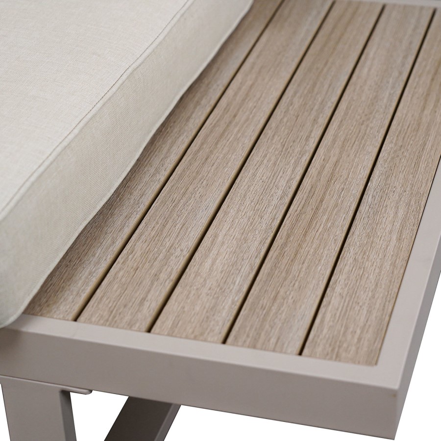 5 Seater Beige Aluminium Garden Corner Sofa Set with Matching Coffee Table