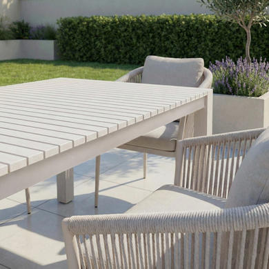 6 Seater Beige Aluminium Extendable Garden Dining Set with Rope Chairs