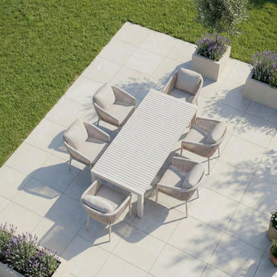 6 Seater Beige Aluminium Extendable Garden Dining Set with Rope Chairs