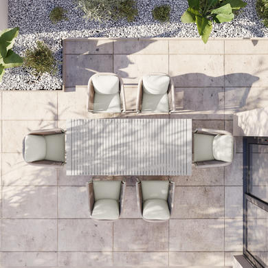 6 Seater Beige Aluminium Extendable Garden Dining Set with Rope Chairs