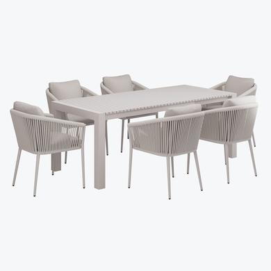 6 Seater Beige Aluminium Extendable Garden Dining Set with Rope Chairs