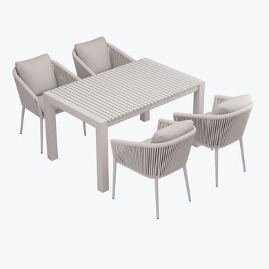 6 Seater Beige Aluminium Extendable Garden Dining Set with Rope Chairs