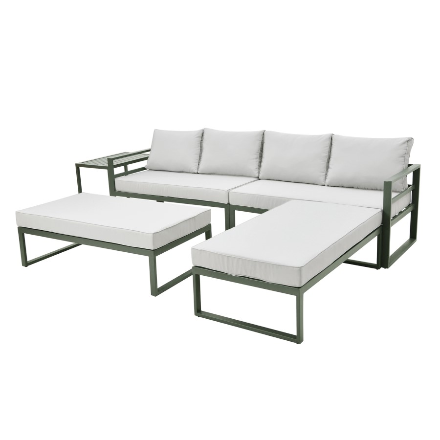 4 Seater Green Modular Stackable Garden Sofa with Waterproof Cover