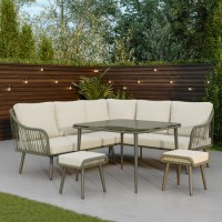 8 Seater Green Rope Effect Corner Garden Sofa Dining Table Set