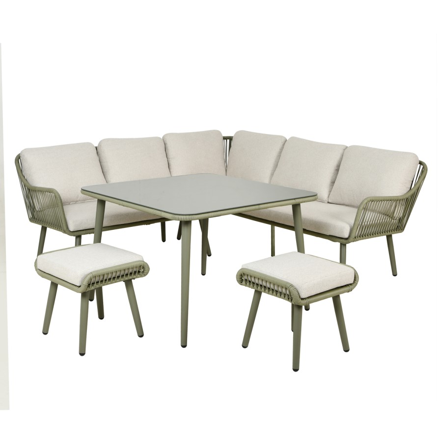 8 Seater Green Rope Effect Corner Garden Sofa Dining Table Set