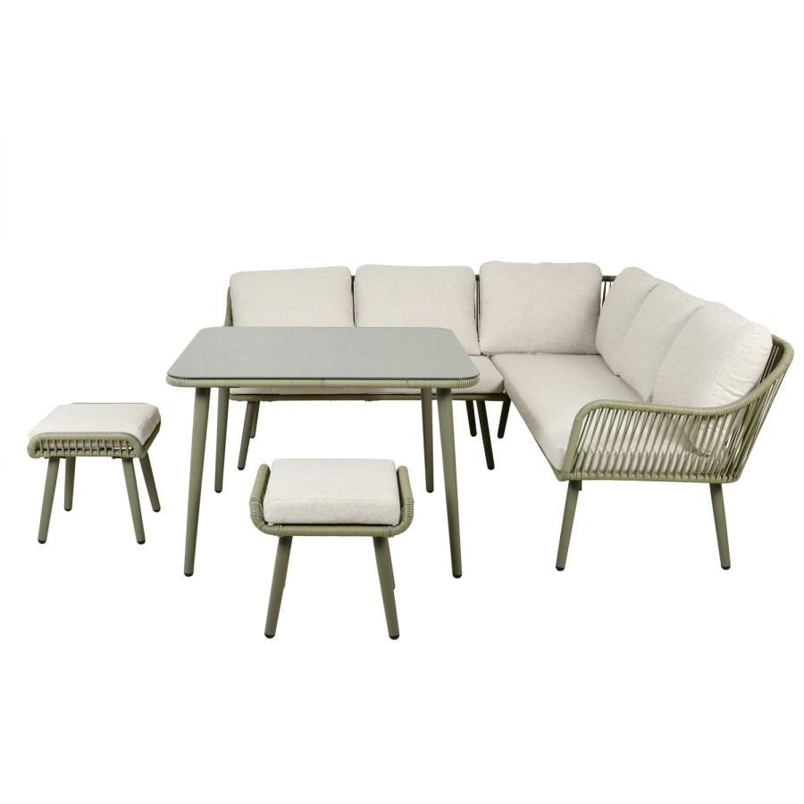 8 Seater Green Rope Effect Corner Garden Sofa Dining Table Set