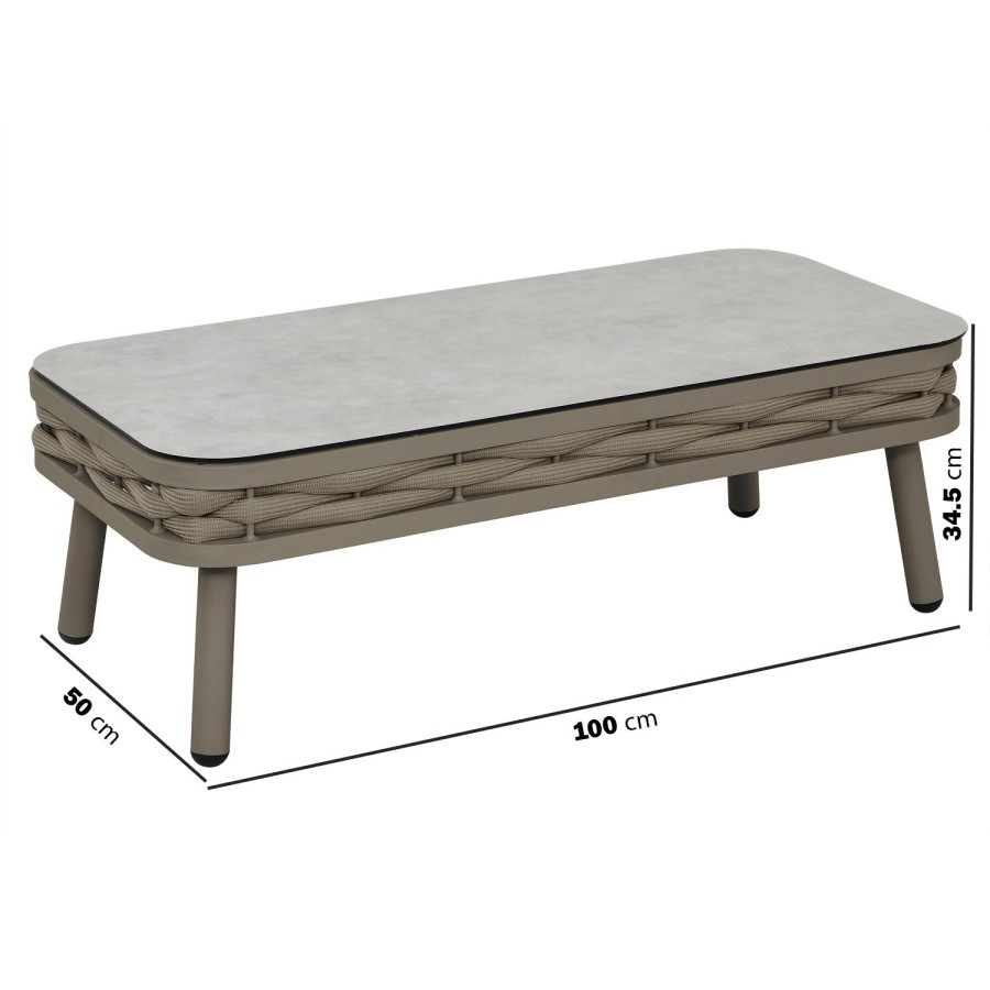 4 Seater Taupe Rope Sofa and Armchair Set with Coffee Table