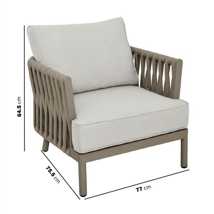 4 Seater Taupe Rope Sofa and Armchair Set with Coffee Table