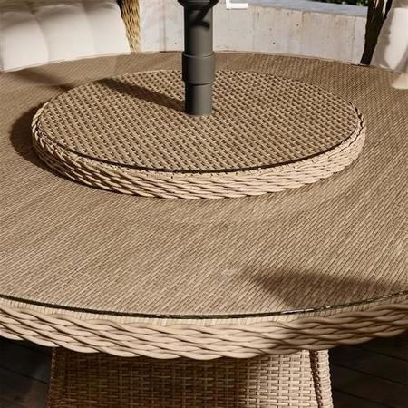 Beige 6 Seater Round Rattan Garden Dining Set with Lazy Susan Built-in Ice Bucket and Parasol