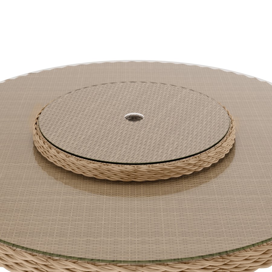 Beige 6 Seater Round Rattan Garden Dining Set with Lazy Susan Built-in Ice Bucket and Parasol