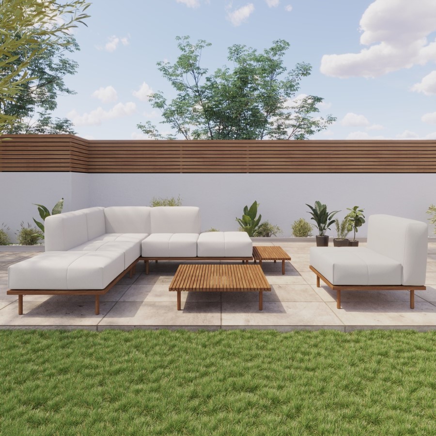 6 Seater Modular Garden Corner Sofa Set in Wood Effect with Square Coffee Table 