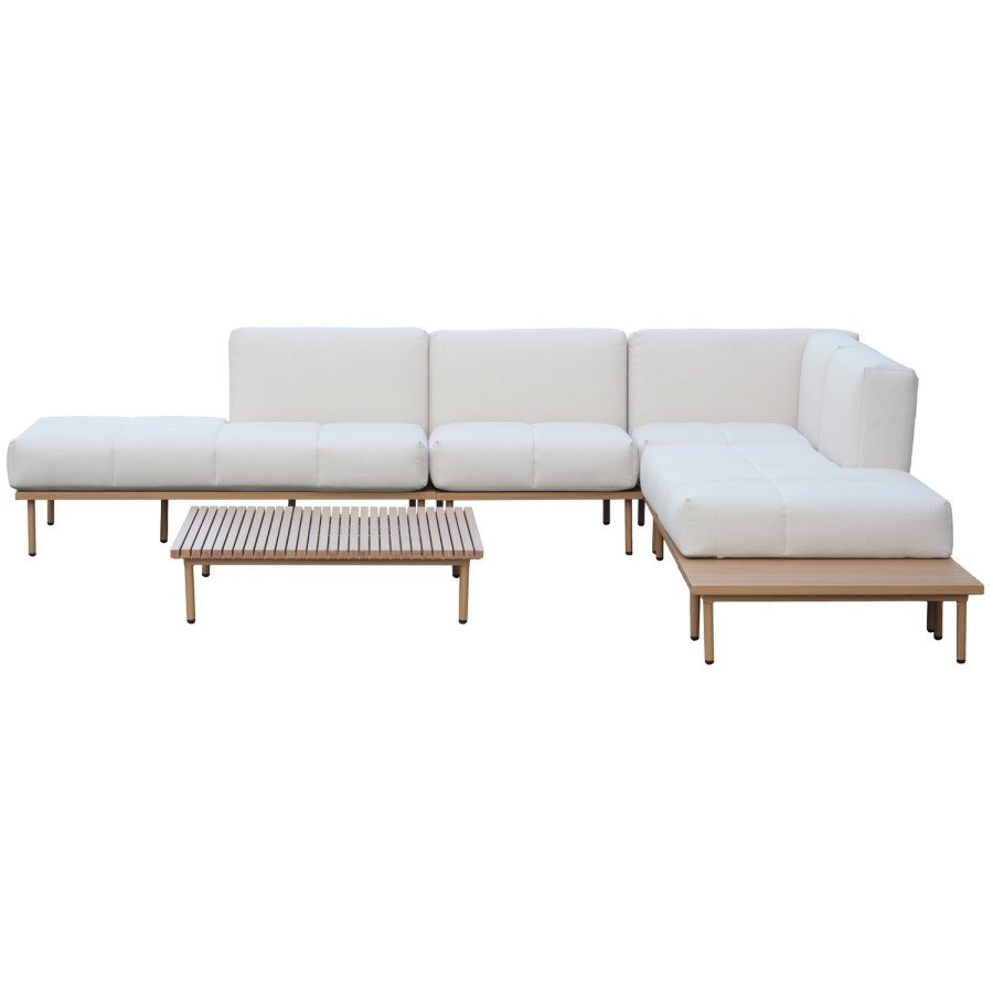 6 Seater Modular Garden Corner Sofa Set in Wood Effect with Square Coffee Table 