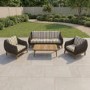 Outdoor Sofa Set in Dark Rattan with Striped Cushion