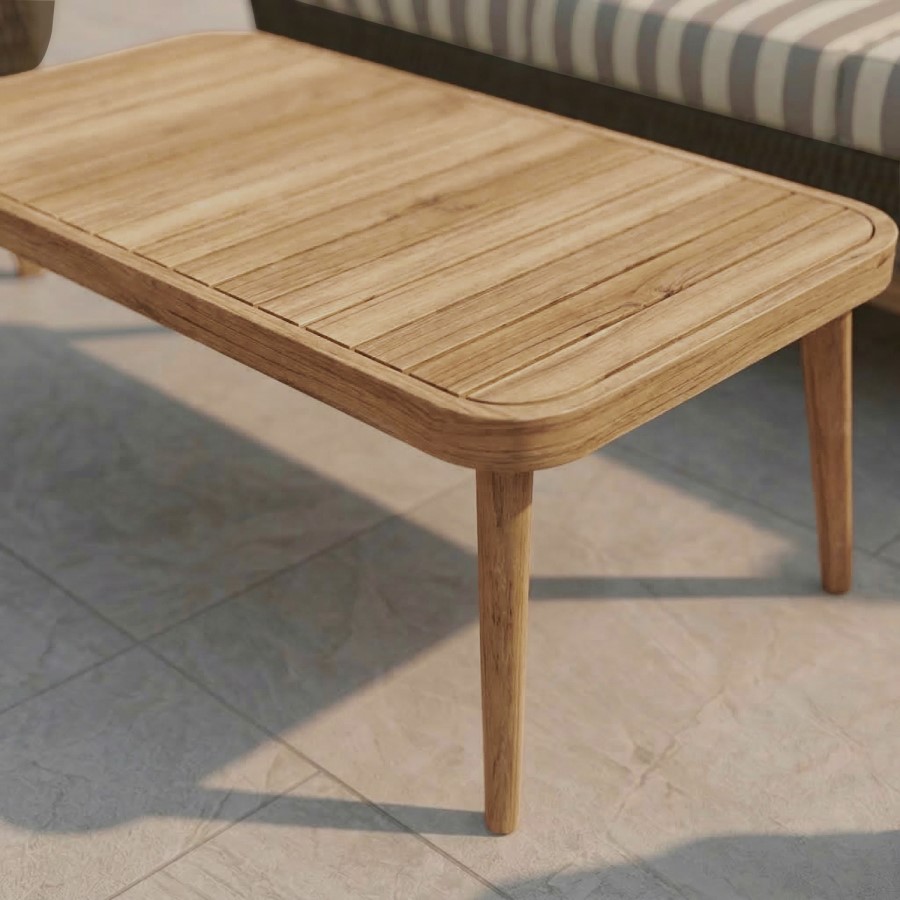 Outdoor Sofa Set in Dark Rattan with Striped Cushion