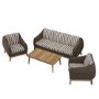 Outdoor Sofa Set in Dark Rattan with Striped Cushion