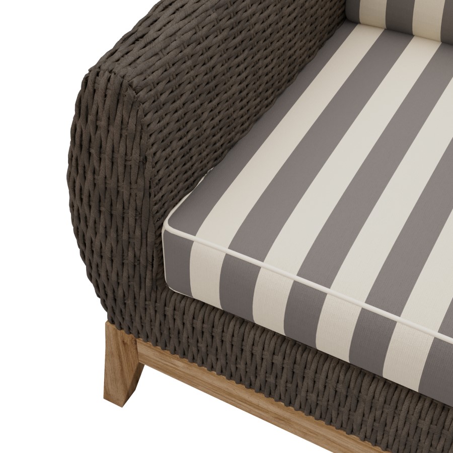 Outdoor Sofa Set in Dark Rattan with Striped Cushion