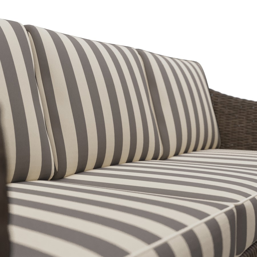 Outdoor Sofa Set in Dark Rattan with Striped Cushion